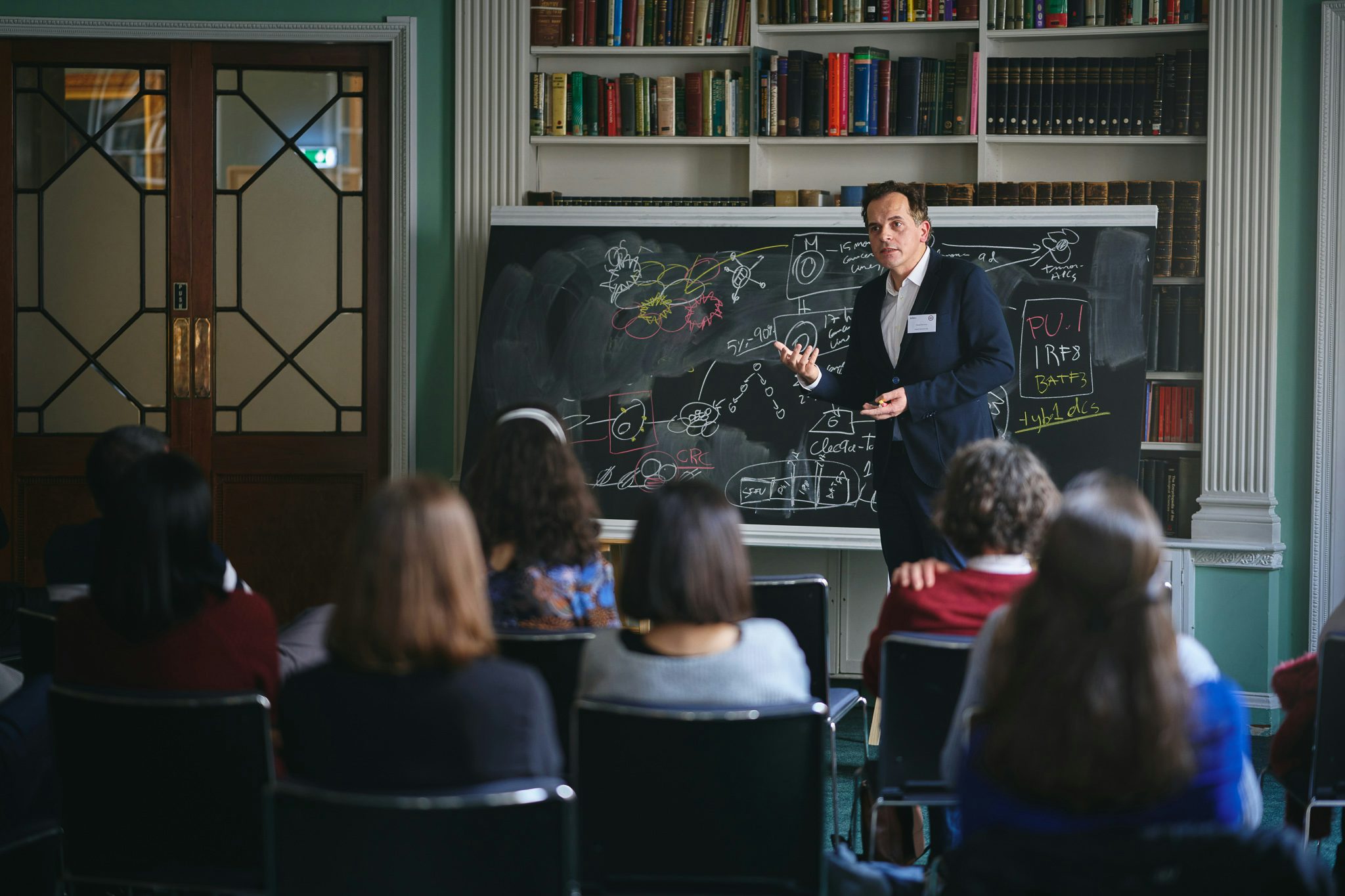 In the Library at the Royal Institution, Filipe Pereira gives a chalk talk on technologies for hematopoietic cell fate reprogramming.